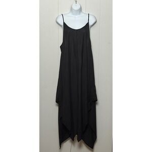 Elan Women's Black Rayon Handkerchief Hem Maxi Dress Adjustable Strap Size Large